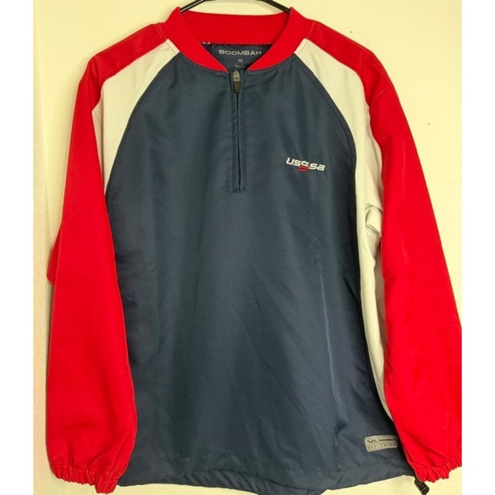 Boombah Explosion USSSA Mens XS Quarter Zip Windbreaker Navy Red White Pullover